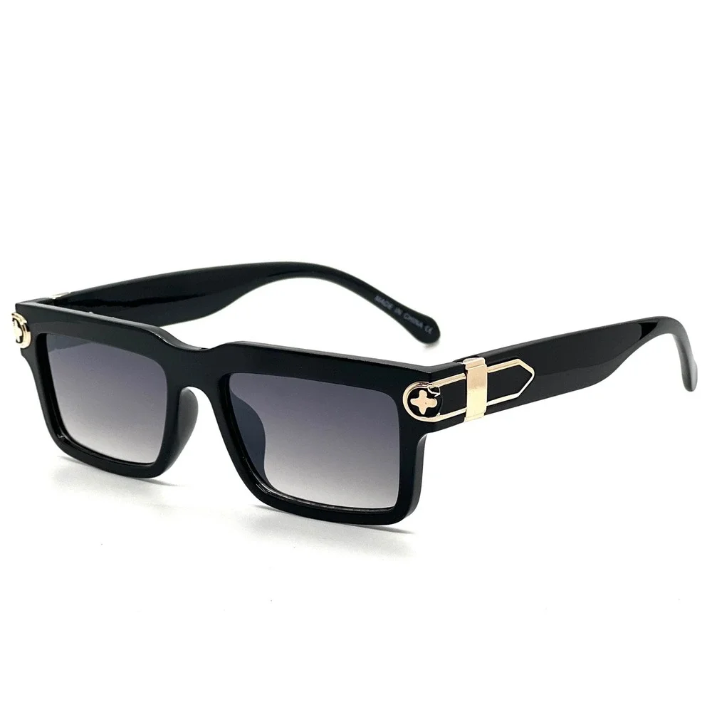 Mens Black Square Sunglasses Gradient Lenses Gold Accent Detail Fashion‎ Eyewear